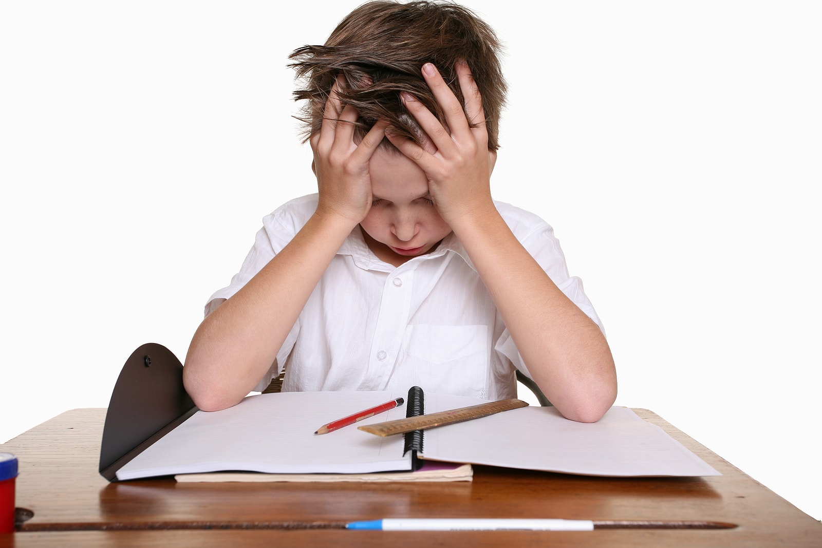 A child concentrating while learning