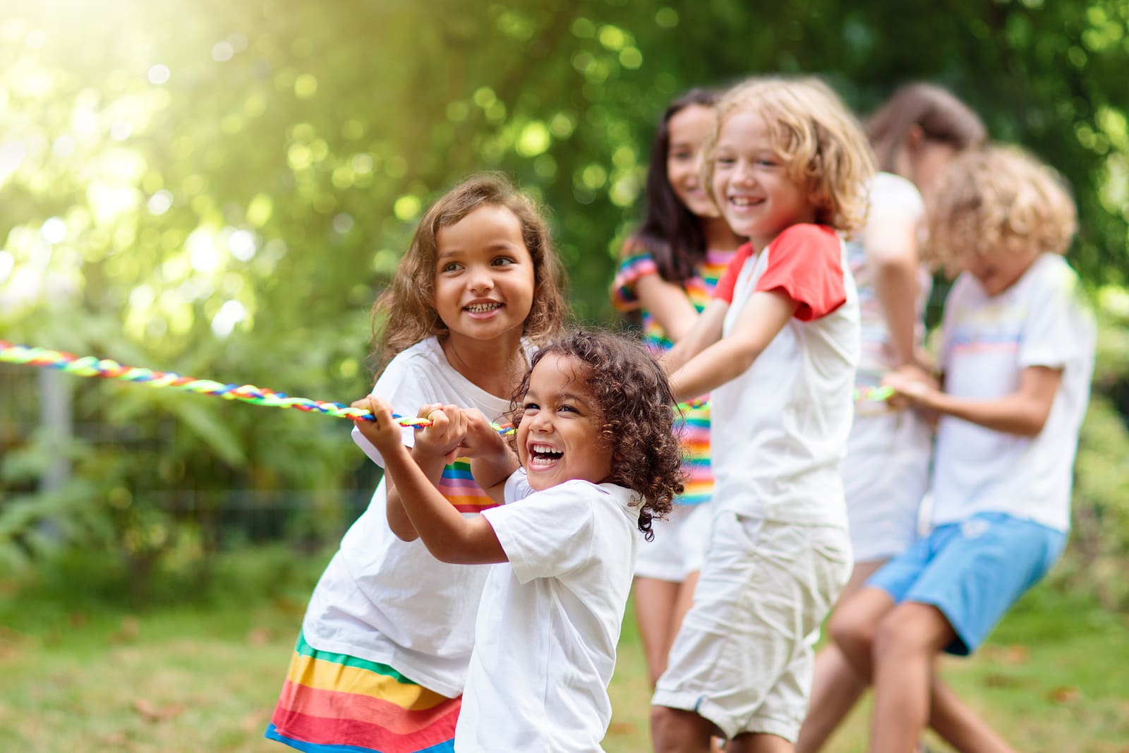 Kids play tug of war children 469886163