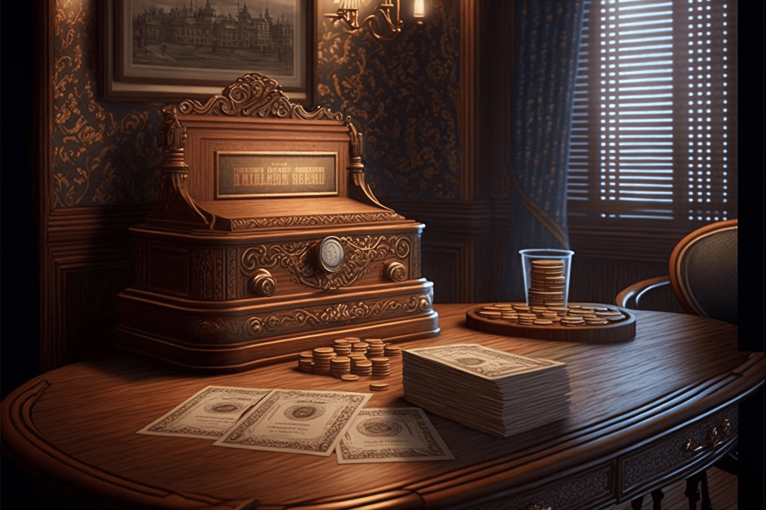 Money as an old fashioned parlor game warm dark